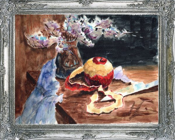 剥きかけの林檎（painted on Dec.31,2021）